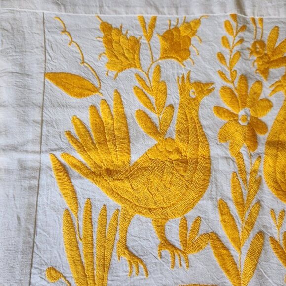 Otomi 20" Pillow Cover Only Oversized Square Hand Embroidered Yellow Birds NEW - Picture 5 of 11